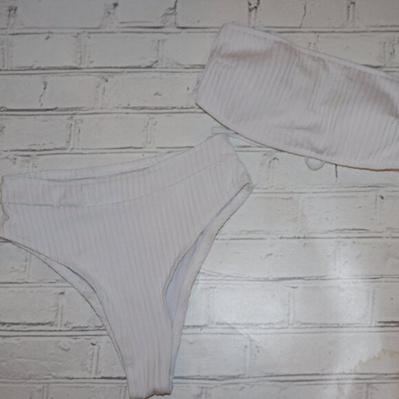 High waisted, strapless white two-piece swimsuit size Medium - Picture 4 of 5